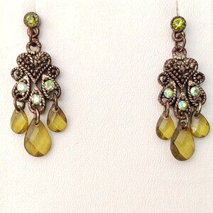 Green bead and crystal multi drop earrings